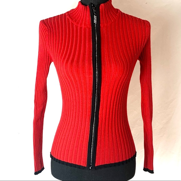 Belldini Red Black Rhinestone Zipper 
